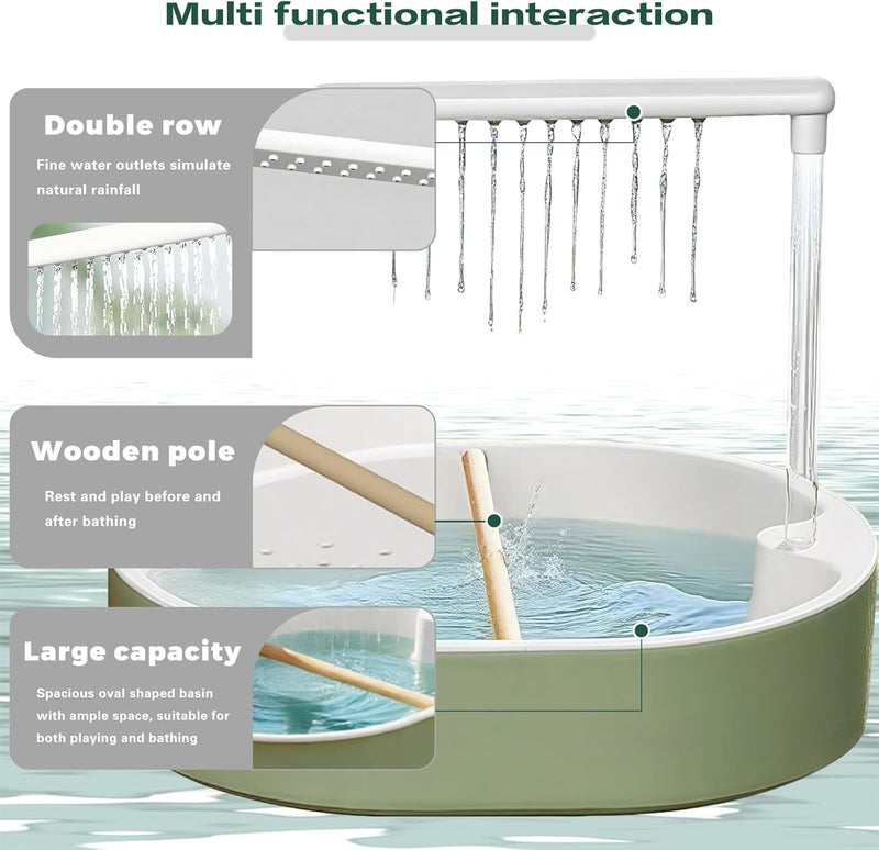 DINTSTYLE Parrot Bathtub, Large Bird Shower Fountain, Automatic Bird Bath, Parrot Bath Shower, Automatic Bathtub with Circulating Faucet, Indoor Fountain with USB Pump, Green X - Image 3